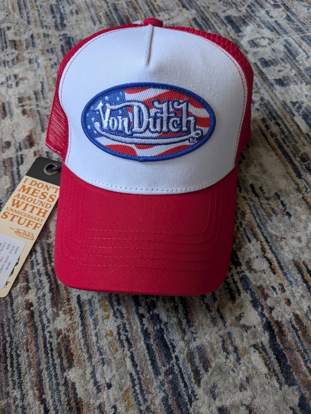 Von Dutch USA Flag Logo Trucker Hat Red White Snapback Cap NWT One Size